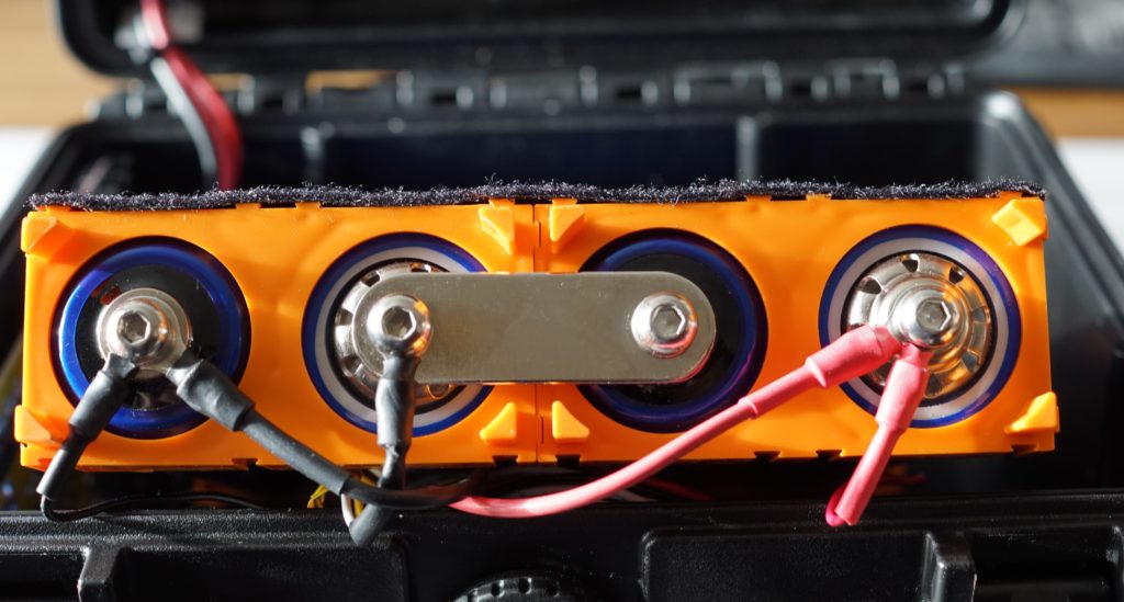 Completed battery assembly connected to the battery management system