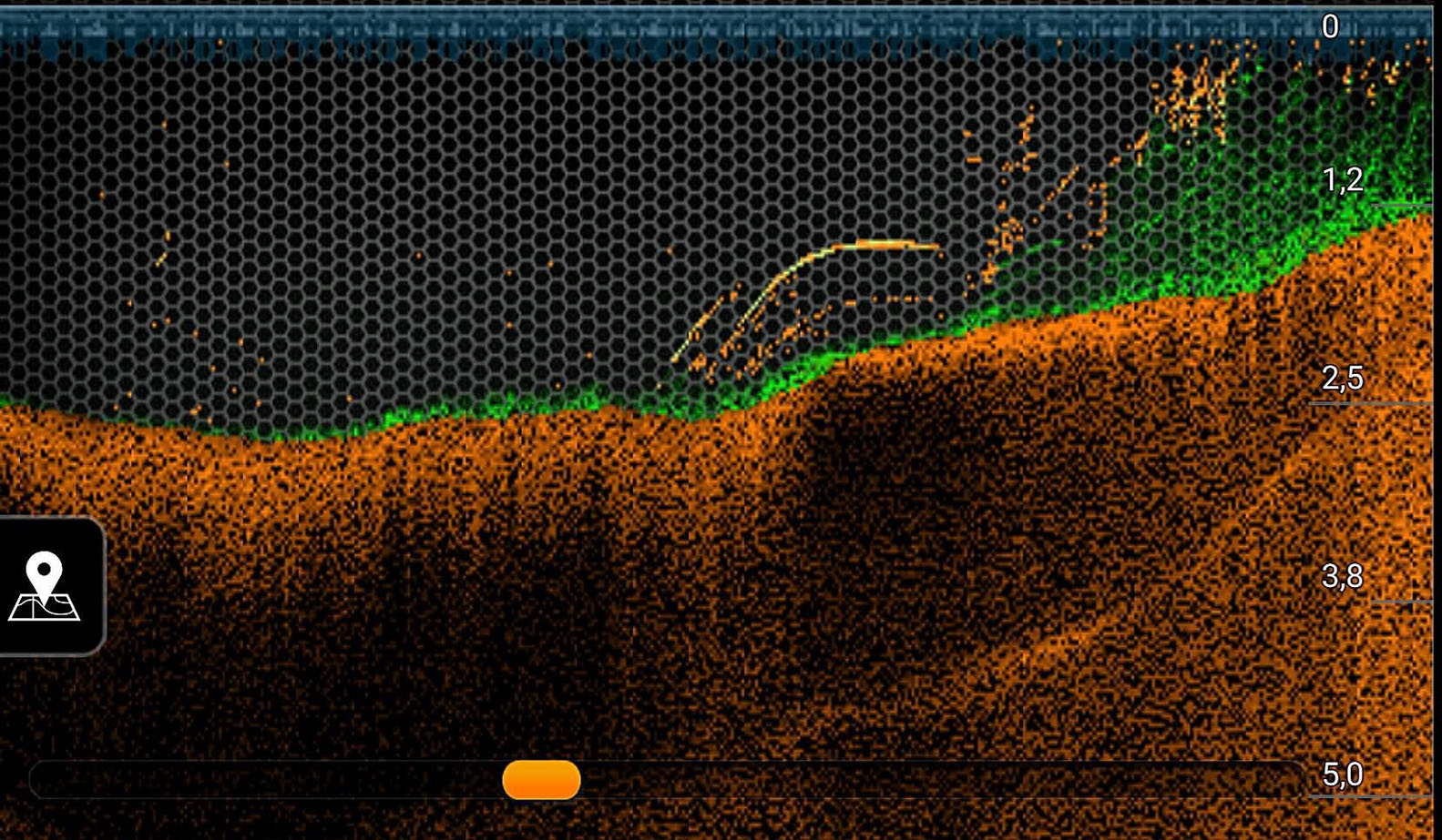 Sonar image of the bottom with a distinct hard area