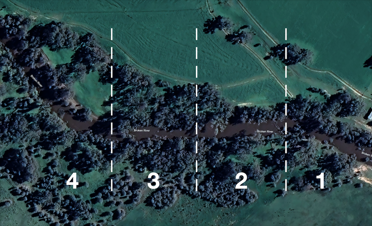 Map of a river section showing different areas for carp